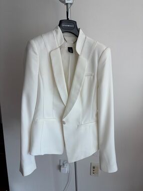 White House Black Market Ivory Satin-Lapel Single-Button Blazer